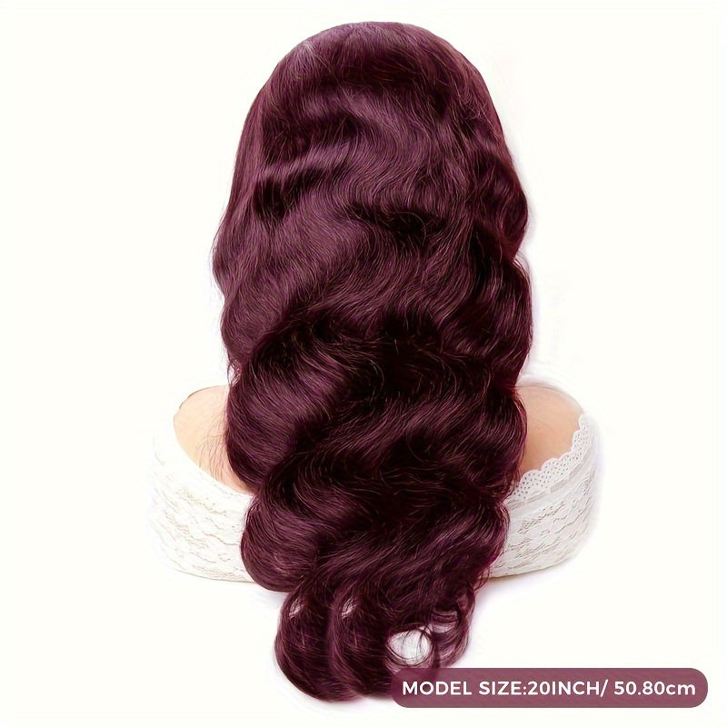 99J Burgundy HD Lace Front Human Hair Wig - Glueless 13x4 Pre-Plucked Body Wave 200% Density Wine Red Costume Wig for Women, Wear & Go Party & Holiday Hair, Wig Accessories